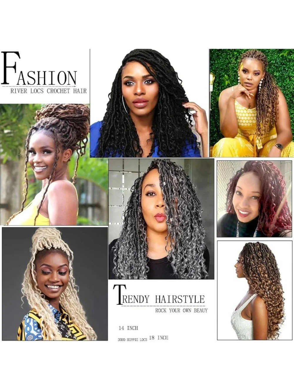 Women's 14 Inch Ombre Goddess Locs Crochet Hair T1b/30/27 5 Packs Boho Faux Locs